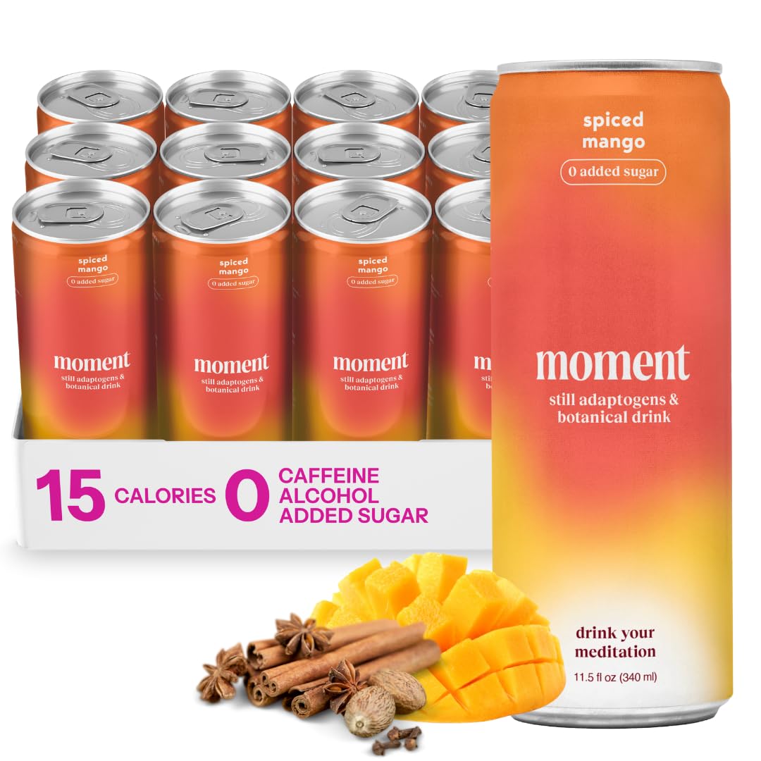 Moment Botanical Tea (Shark Tank) - Non Carbonated - Calm, Clarity & Relaxation with L-Theanine & Ashwagandha - Non Alcoholic Drinks - Sparkling Adaptogen Drink - 0 Sugar 0 Caffeine - 12 Pack 11.5 fl oz