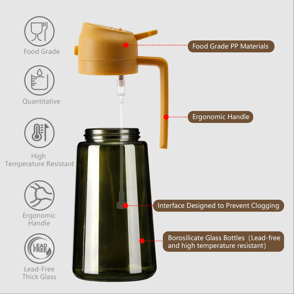 SWEET VIEW Olive Oil Dispenser and Oil Sprayer – 16oz/470ml Glass Light-Proof Oil Pourer for Kitchen, Air Fryer, Cooking, Salad, and BBQ
