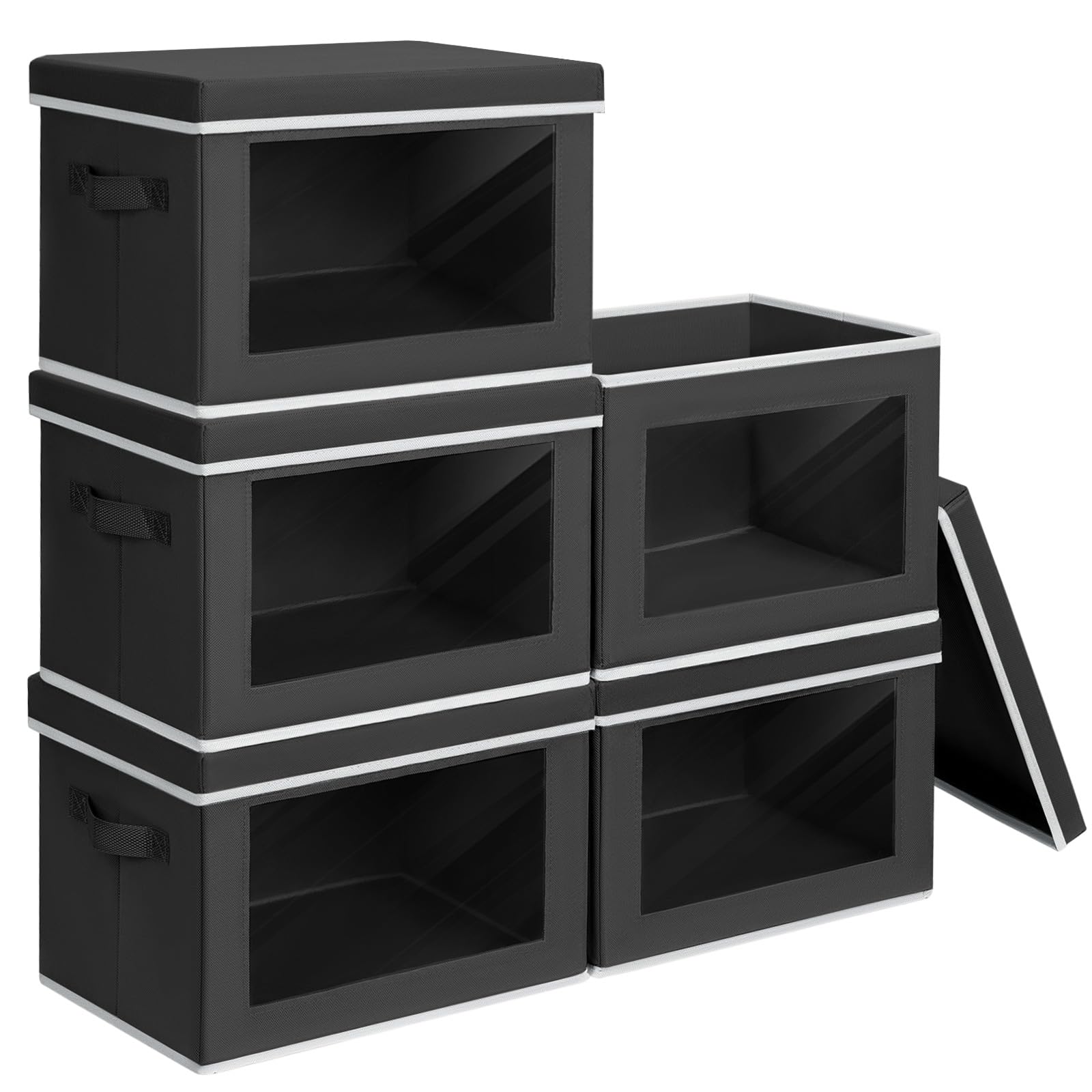 Homsorout Storage Bins with Lids - Fabric Closet Storage Bins with Window, Collapsible Baskets for Shelves 4 Pack, Home Decorative Boxes for Clothes, Closet, Office, Grey