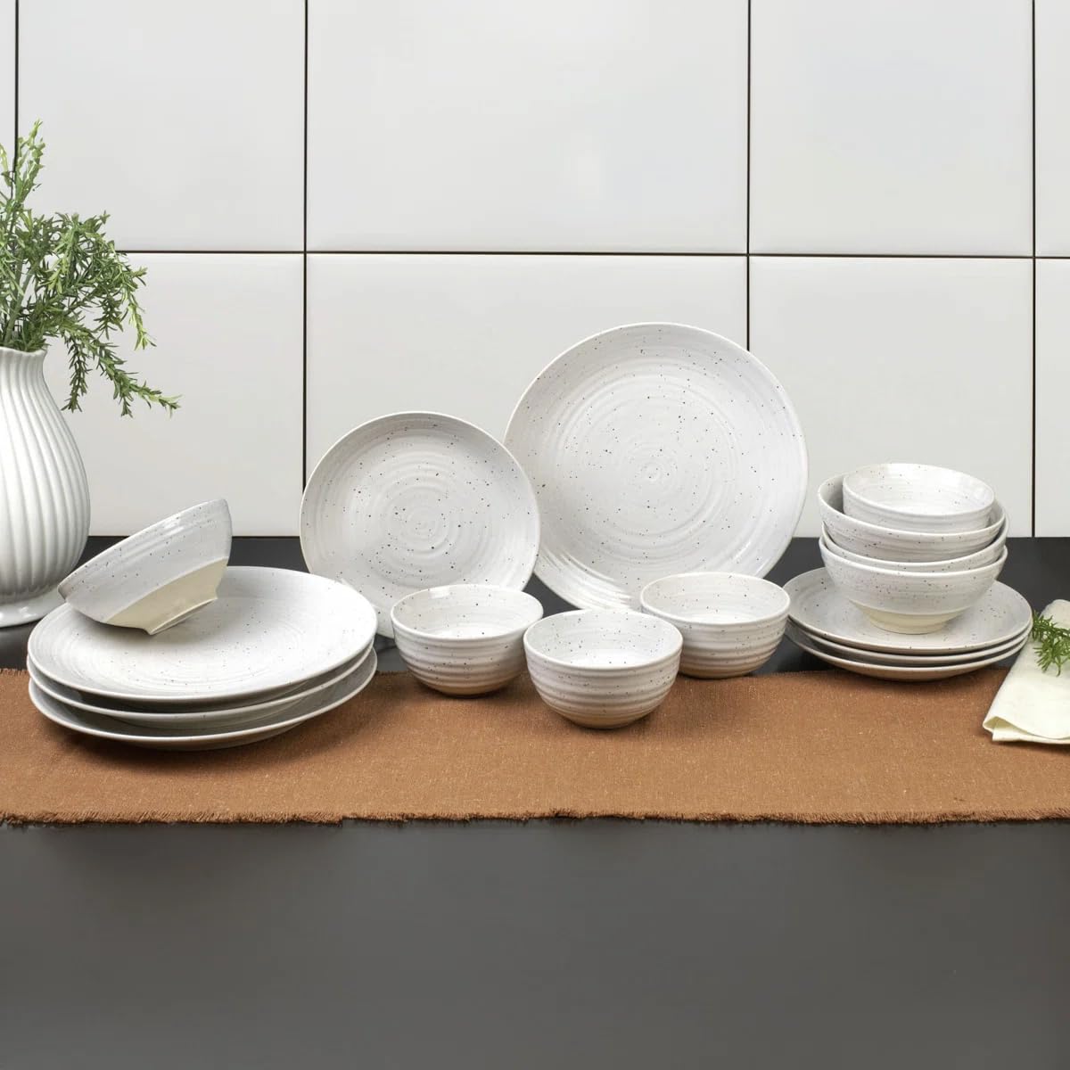 Sango Siterra Painter's Palette 16-Piece Stoneware Dinnerware Set - Service for 4, Ceramic Plates and Bowls Sets, Chip Resistant, Rustic Dishware, Microwave & Dishwasher Safe Kitchen Dishes