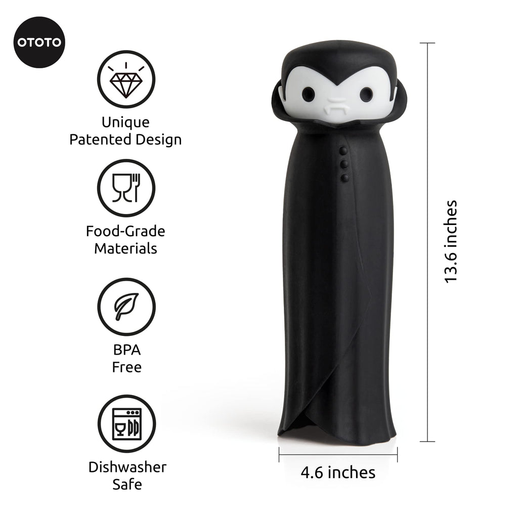 OTOTO Gracula Garlic Crusher, Garlic Mincer, Also for Ginger, Nuts, Chili, Herbs - Twist Top Mincer & Easy Squeeze Manual Press Peeler, Goth Gifts