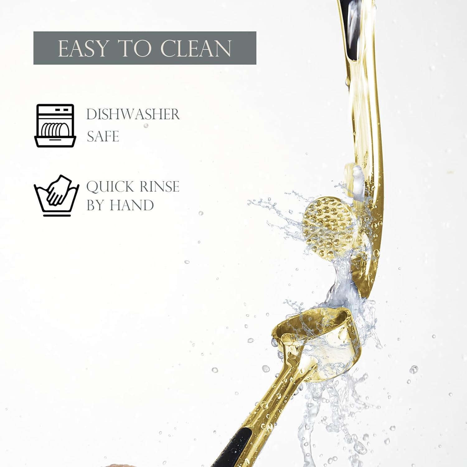 Kitessensu High Effective Premium Garlic Press Set, With Silicone Garlic Peeler & Brush, Heavy Duty Garlic Mincer, Easy to Squeeze and Clean, Rust Proof & Dishwasher Safe - Gold
