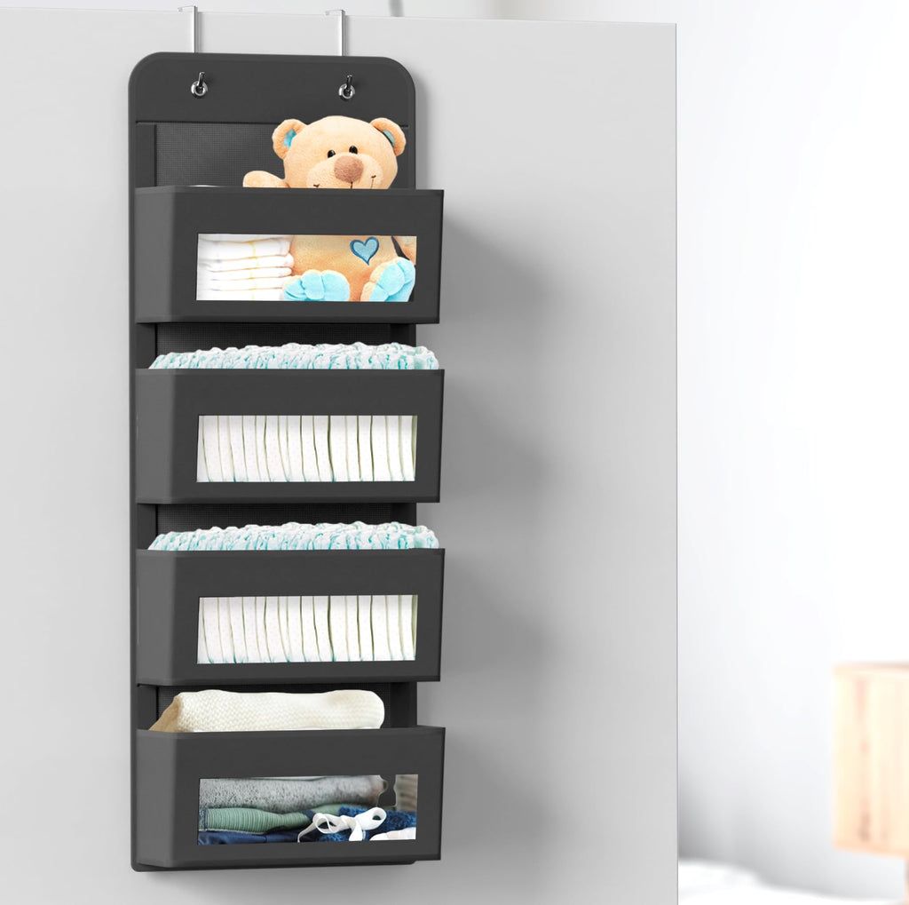 Simple Houseware 6 Clear Window Pocket Over Closet Door Storage Hanging Organizer for Bedroom, Bathroom, Pantry, Beige