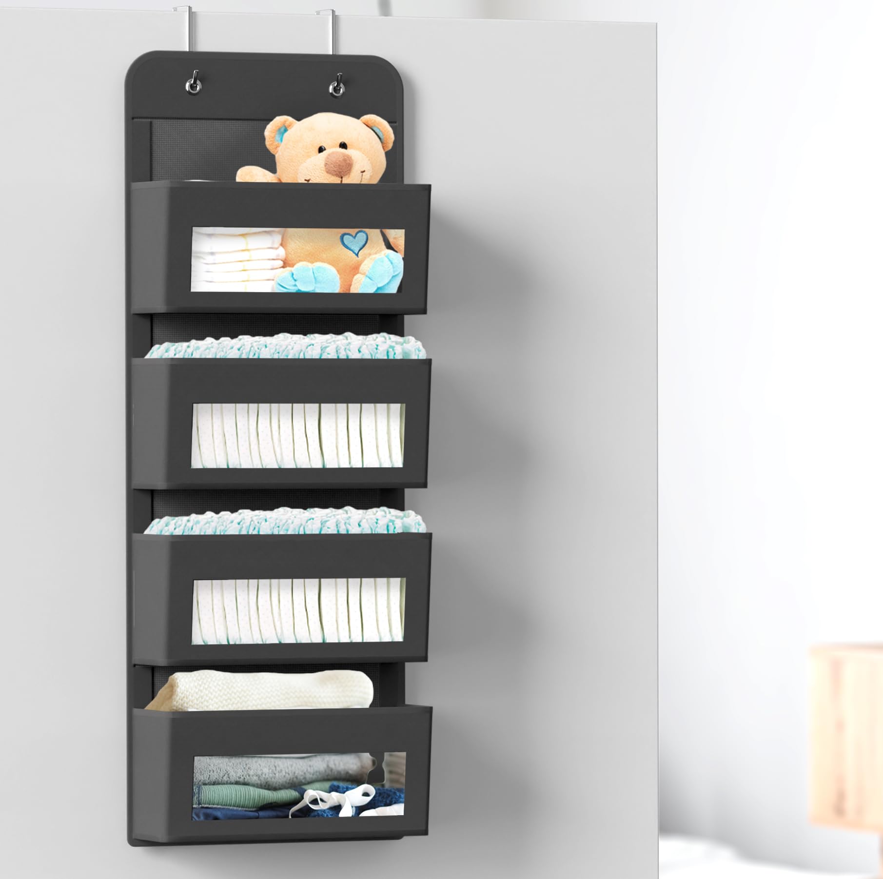 Simple Houseware 6 Clear Window Pocket Over Closet Door Storage Hanging Organizer for Bedroom, Bathroom, Pantry, Beige
