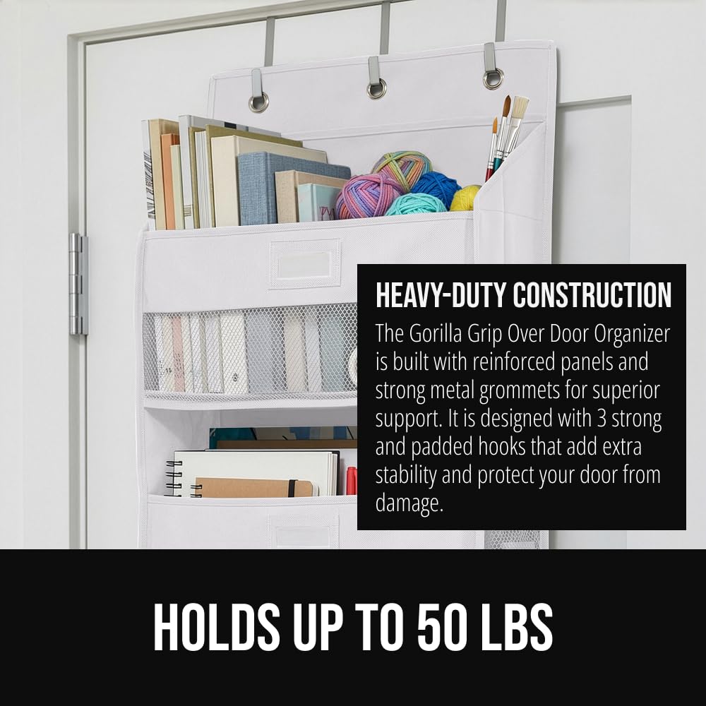 GORILLA GRIP Over the Door Shoe Organizer, 24 Large Breathable Mesh Pockets, Space Saving Hanging Storage Holder, Closet Rack Hanger Holds Up to 40 lbs, Hangs on Closets for Shoes, Accessories, Black