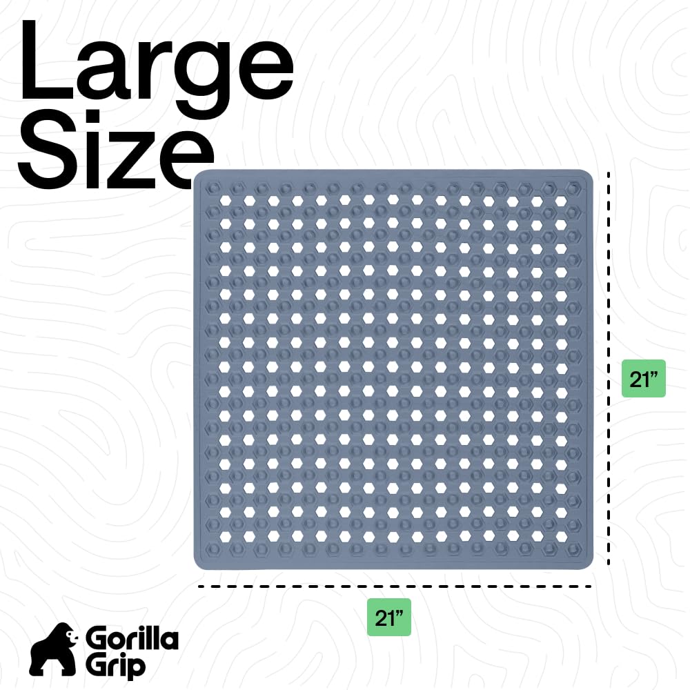 GORILLA GRIP Patented Bath Tub Shower Mat, Machine Washable Bathtub Floor Liner Mats, Suction Cups and Drain Holes to Keep Tubs Clean, Soft on Feet, Bathroom Essentials, 35x16 Inch, Clear