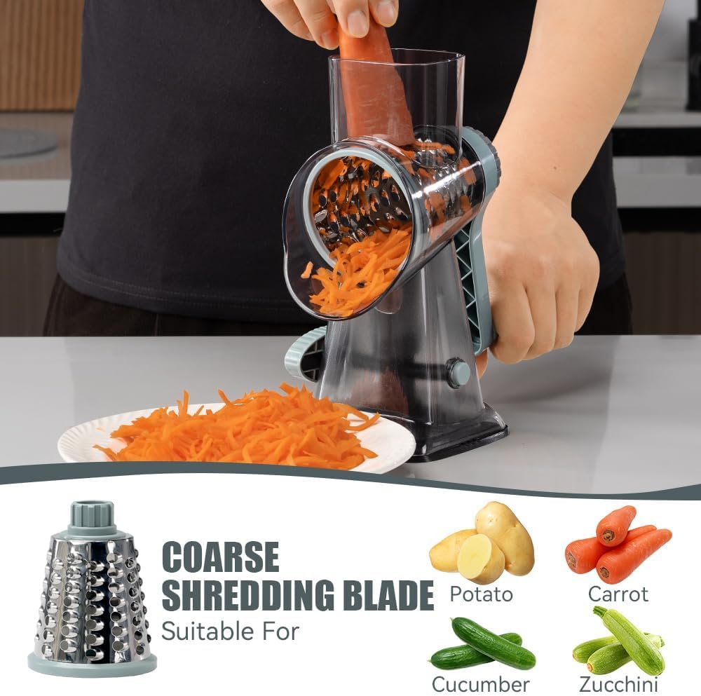 KEOUKE Rotary Cheese Grater with Handle Vegetable Cheese Shredder Slicer Grater with Onion Chopper Food Chopper- Hand Crank Food Processor