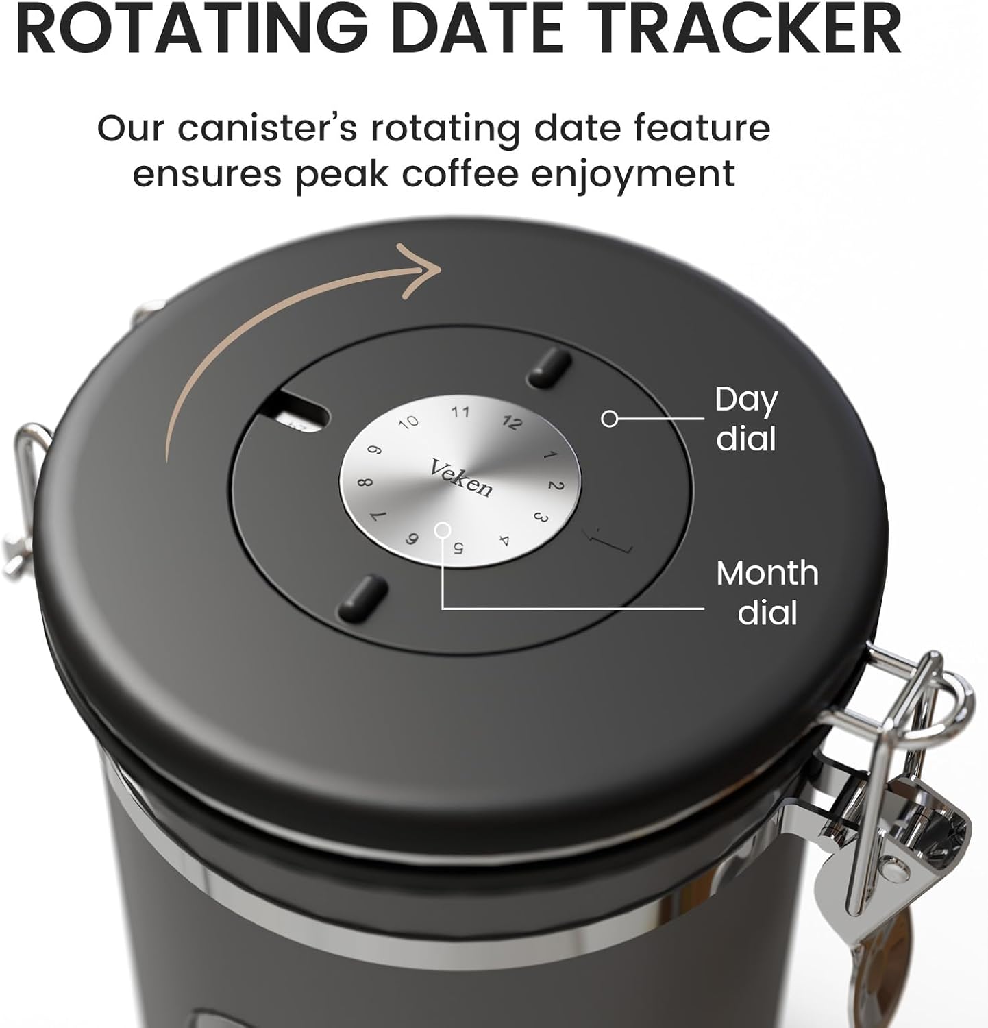Veken Coffee Canister with Window,Airtight Stainless Steel Kitchen Food Storage Container, Date Tracker & Scoop for Grounds Coffee, Beans, Tea,Flour,Cereal,Sugar,22OZ,Copper
