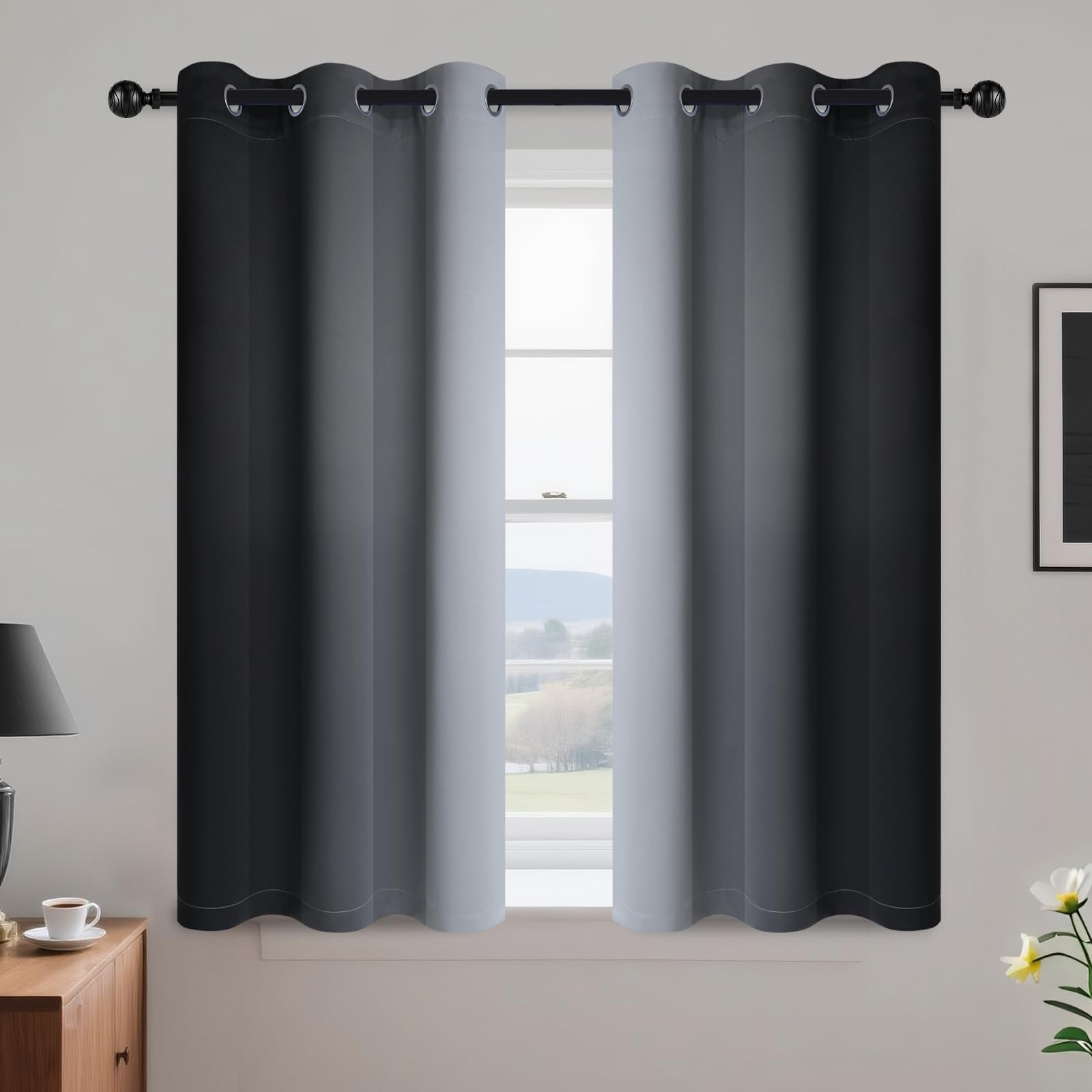 Yakamok Blue and Greyish White Ombre Curtains, Room Darkening Gradient Color Curtains for Bedroom, Light Blocking Thermal Insulated Window Drapes for Living Room(2 Panels, 52x84 Inch)