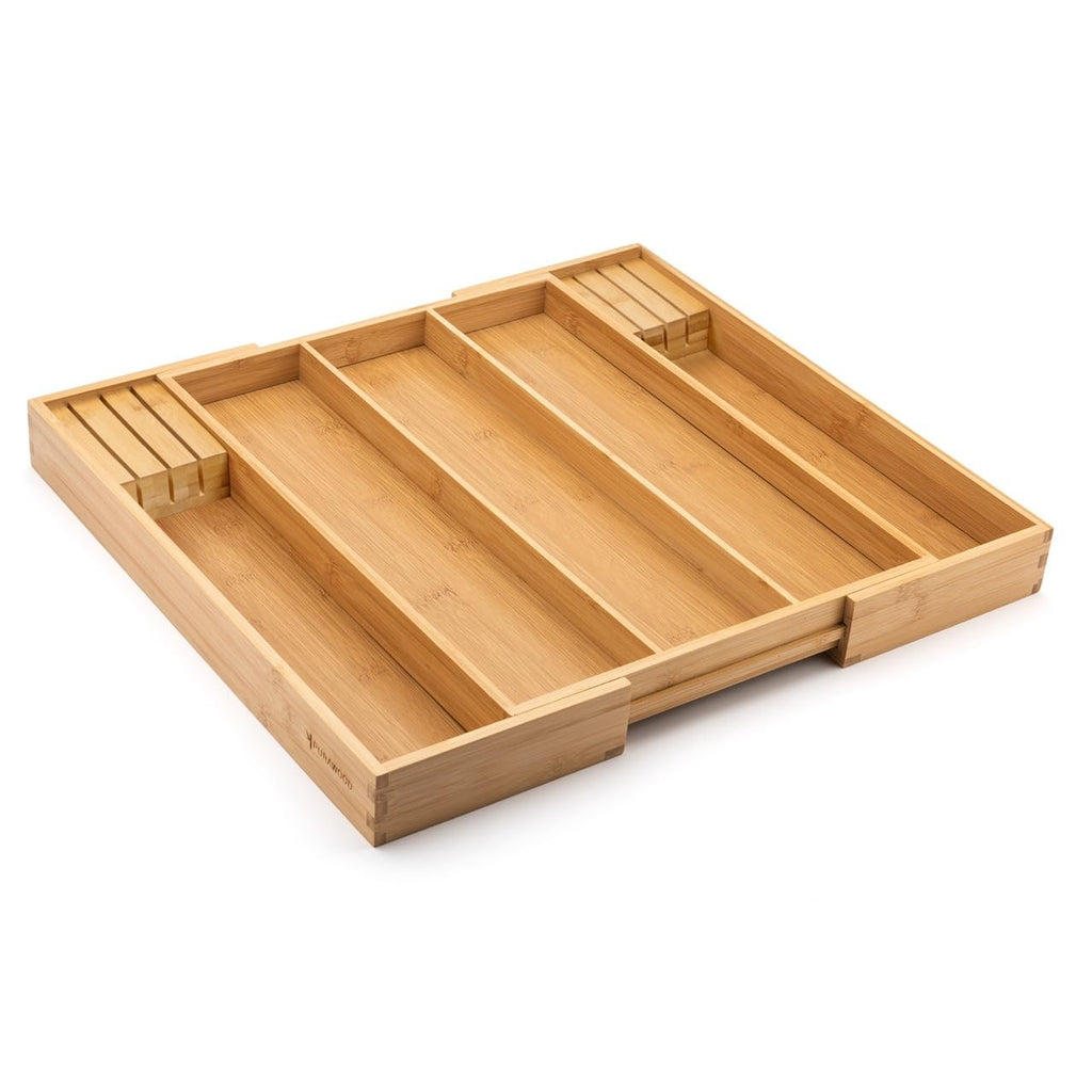 Purawood Bamboo Drawer Organizer - Expandable Silverware Organizer & Utensil Drawer Organizer, Cutlery Tray with Dividers, 7-9 Slots- Kitchen Organizer for Utensils & Flatware (Natural)
