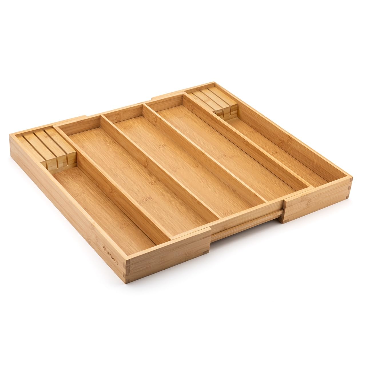 Purawood Bamboo Drawer Organizer - Expandable Silverware Organizer & Utensil Drawer Organizer, Cutlery Tray with Dividers, 7-9 Slots- Kitchen Organizer for Utensils & Flatware (Natural)