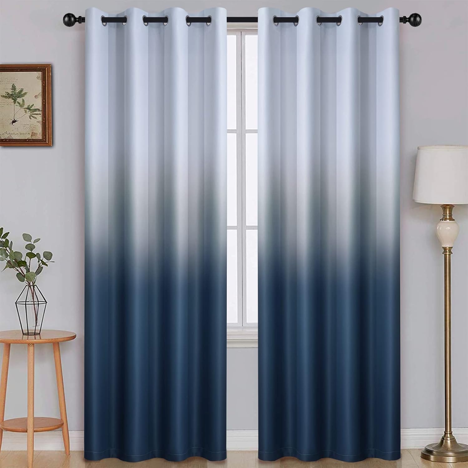 SimpleHome Ombre Room Darkening Curtains for Bedroom, Gradient Black to Grey White Light Blocking Thermal Insulated Grommet Window Curtain/Drapes for Living Room,2 Panels, 52x84 inches Length