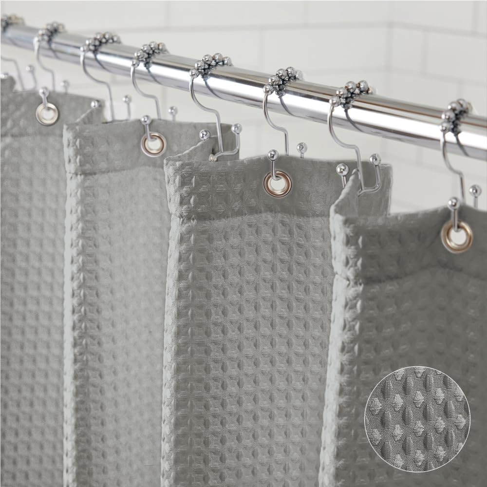 GORILLA GRIP Waffle Shower Curtain, Thick Weighted Fabric, Wrinkle and Rust Resistant, Classic Hotel Quality Design, Heavy Duty Long Curtains for Bathroom Showers, Bath Tubs, Machine Wash, 72x72 White