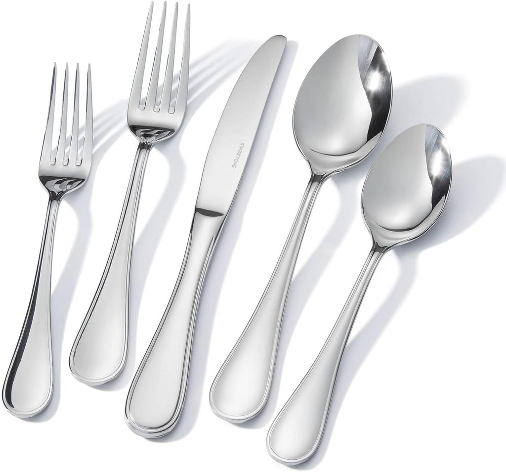 KINGSTONE 20 Piece Teardrop Silverware Set for 4, 18/10 Stainless Steel Flatware Set, Modern Design Cutlery Set for Home/Hotel/Wedding,Mirror Polished and Dishwasher Safe