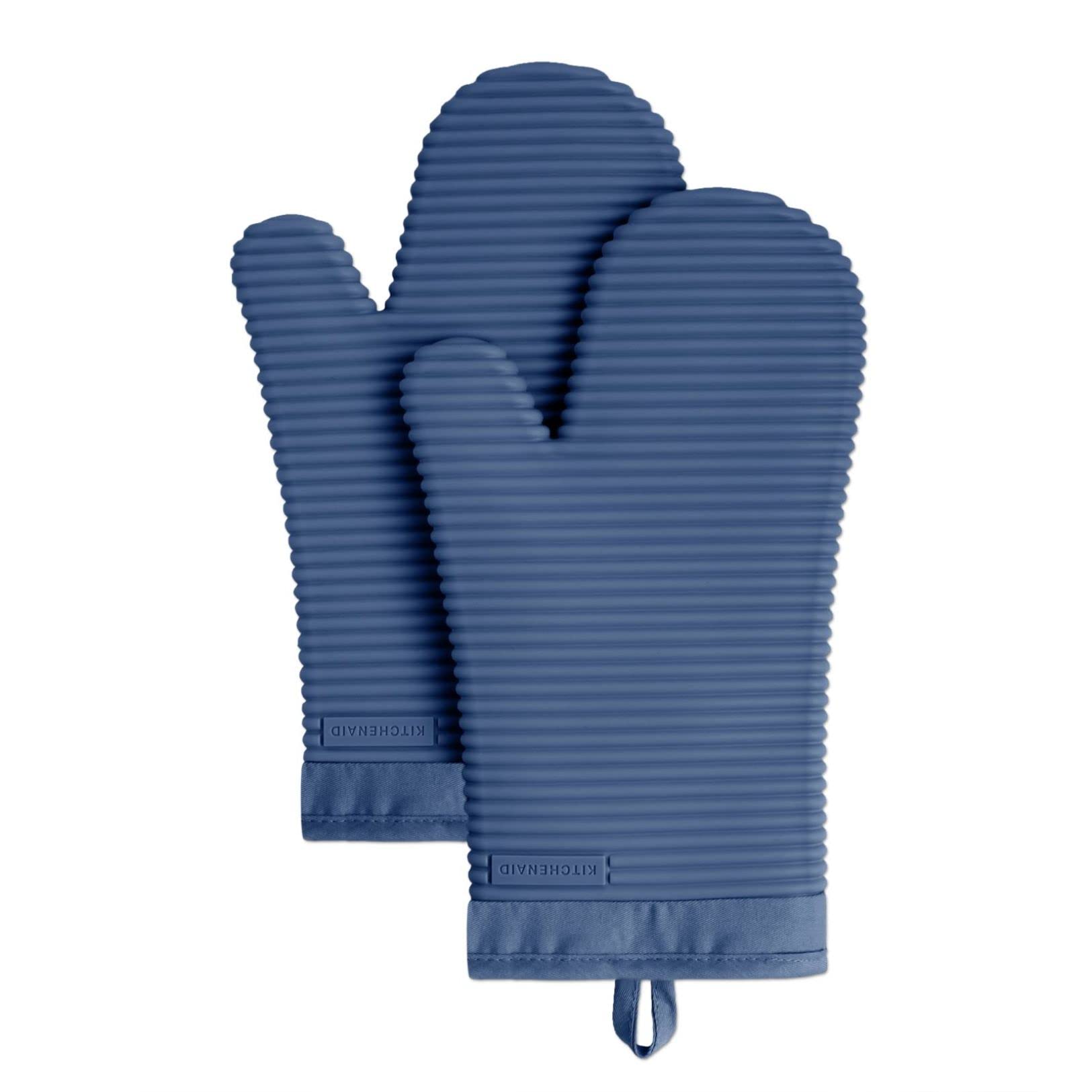 KITCHENAID Ribbed Soft Silicone Oven Mitt 2-Pack Set, 7.5"x13", Milkshake