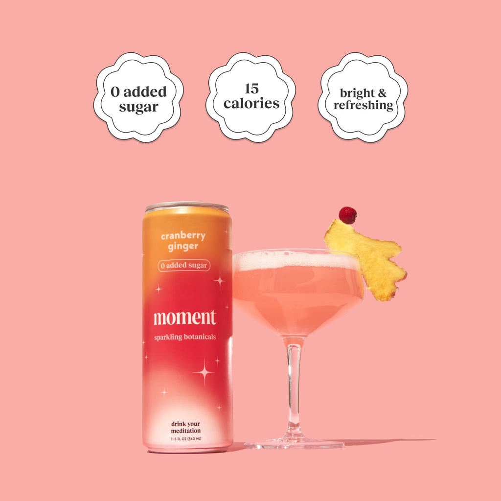 Moment Botanical Soda (Shark Tank) - Calm, Clarity & Relaxation with L-Theanine & Ashwagandha - Non Alcoholic Drinks for Adults - Sparkling Adaptogen Drink - 0 Sugar 0 Caffeine - 12 Pack 11.5 fl oz