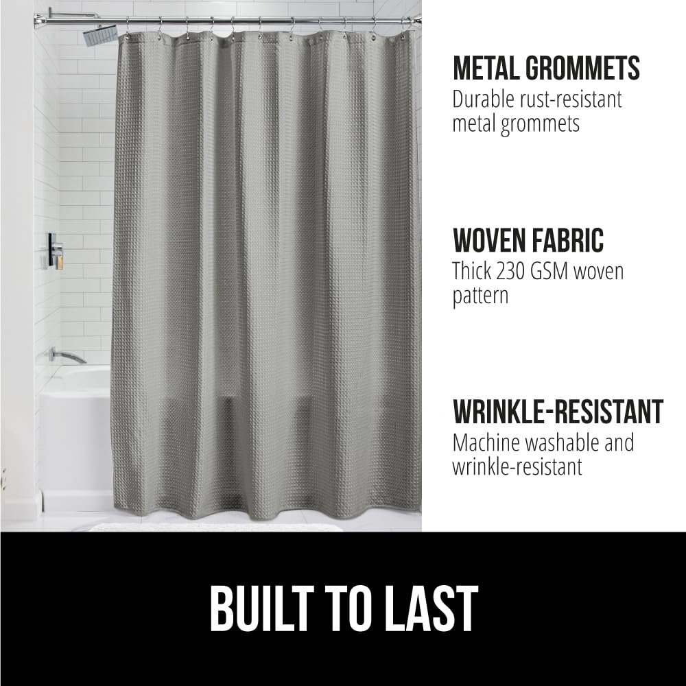 GORILLA GRIP Waffle Shower Curtain, Thick Weighted Fabric, Wrinkle and Rust Resistant, Classic Hotel Quality Design, Heavy Duty Long Curtains for Bathroom Showers, Bath Tubs, Machine Wash, 72x72 White
