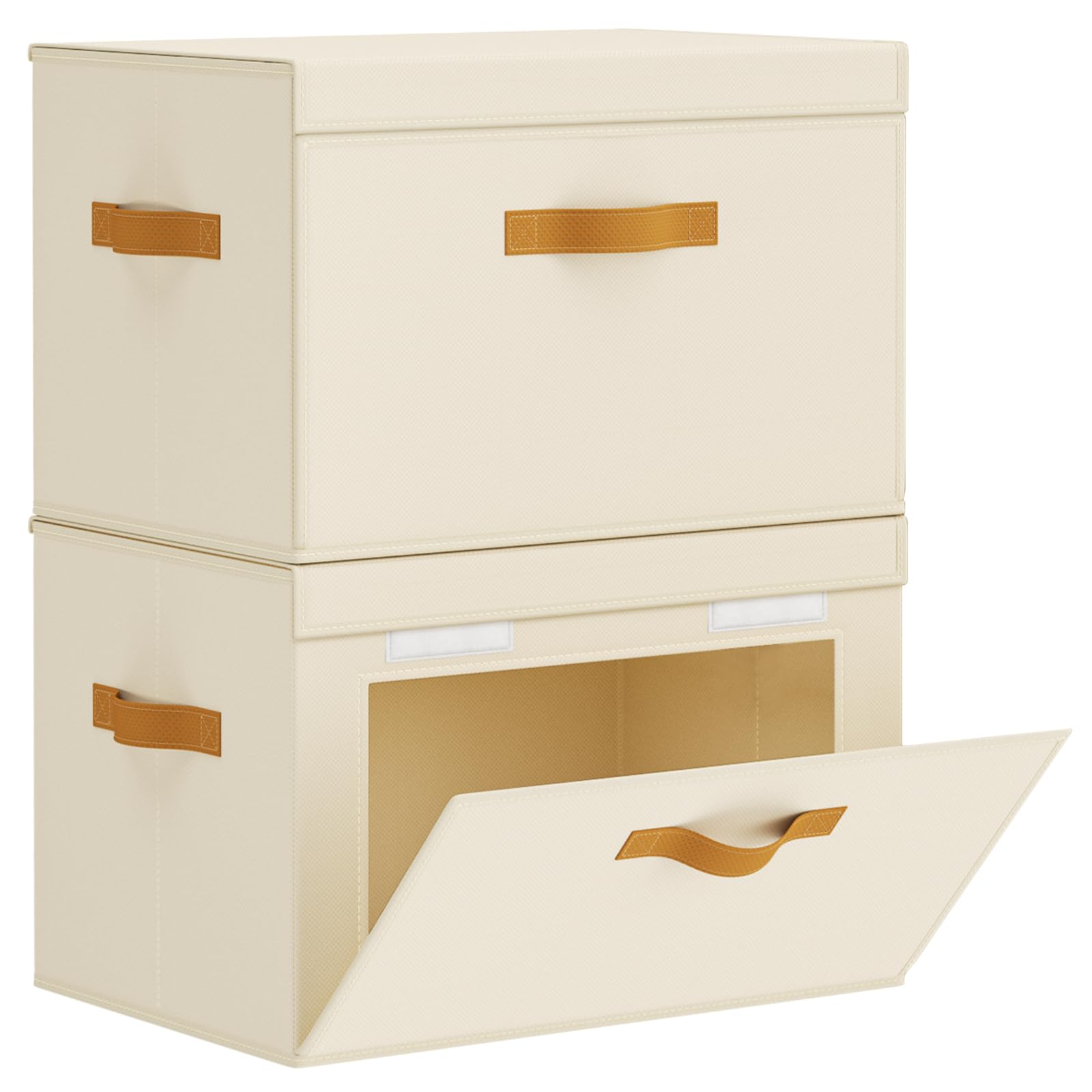 Homsorout Large Storage Bins with Lids - Front Opening Fabric Storage Bins, Flap Closet Organizer with Handles, Collapsible Boxes with Lid, Decorative Basket for Home, Dorm, 2 Pack, Beige