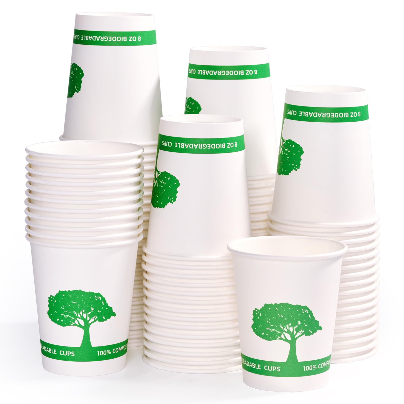 Vplus 400 Pack Compostable Paper Cups, 8 oz Paper Coffee Cups, Biodegradable Disposable Paper Cups, Eco-friendly Hot Drinking Cups for Party, Picnic,and Events