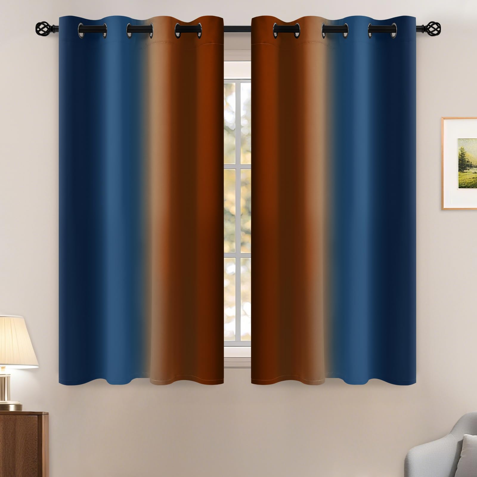 Yakamok Blue and Greyish White Ombre Curtains, Room Darkening Gradient Color Curtains for Bedroom, Light Blocking Thermal Insulated Window Drapes for Living Room(2 Panels, 52x84 Inch)