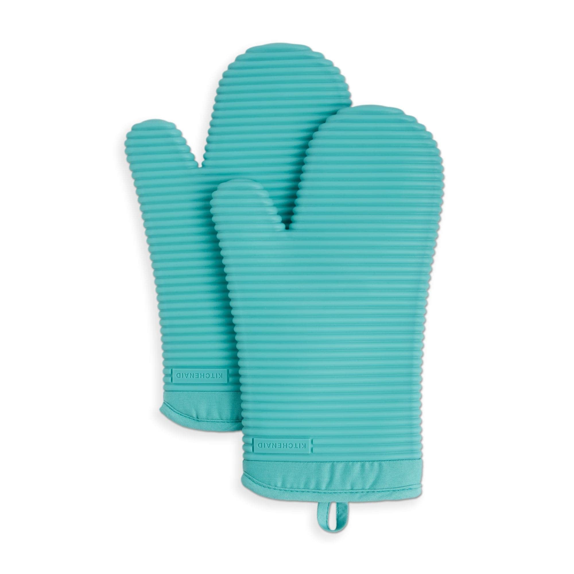 KITCHENAID Ribbed Soft Silicone Oven Mitt 2-Pack Set, 7.5"x13", Milkshake