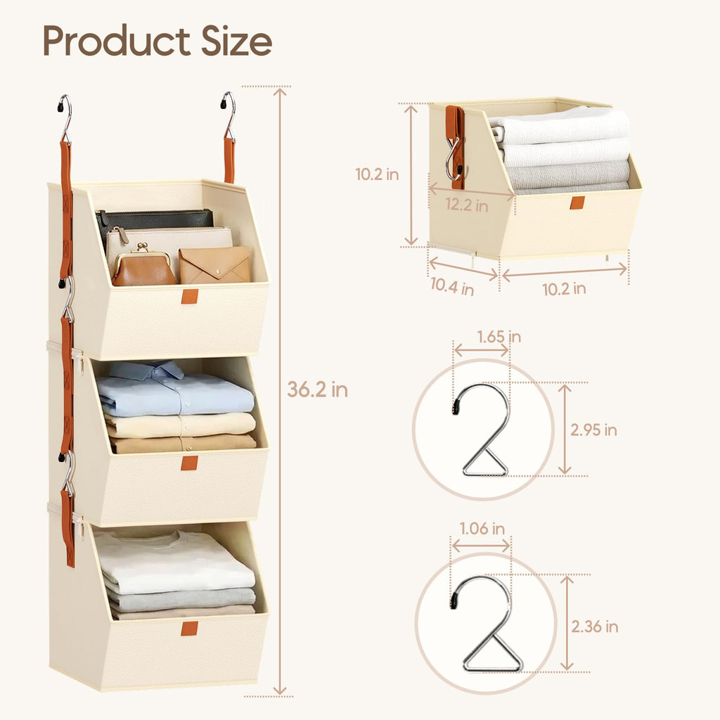 Homsorout Hanging Closet Organizer 4 Tier - Clothes Hanging Shelves, Space-Saving Closet System, Fabric Storage Bins Bedroom Organization, Collapsible Baskets for Home, Dorm, Rv, Beige