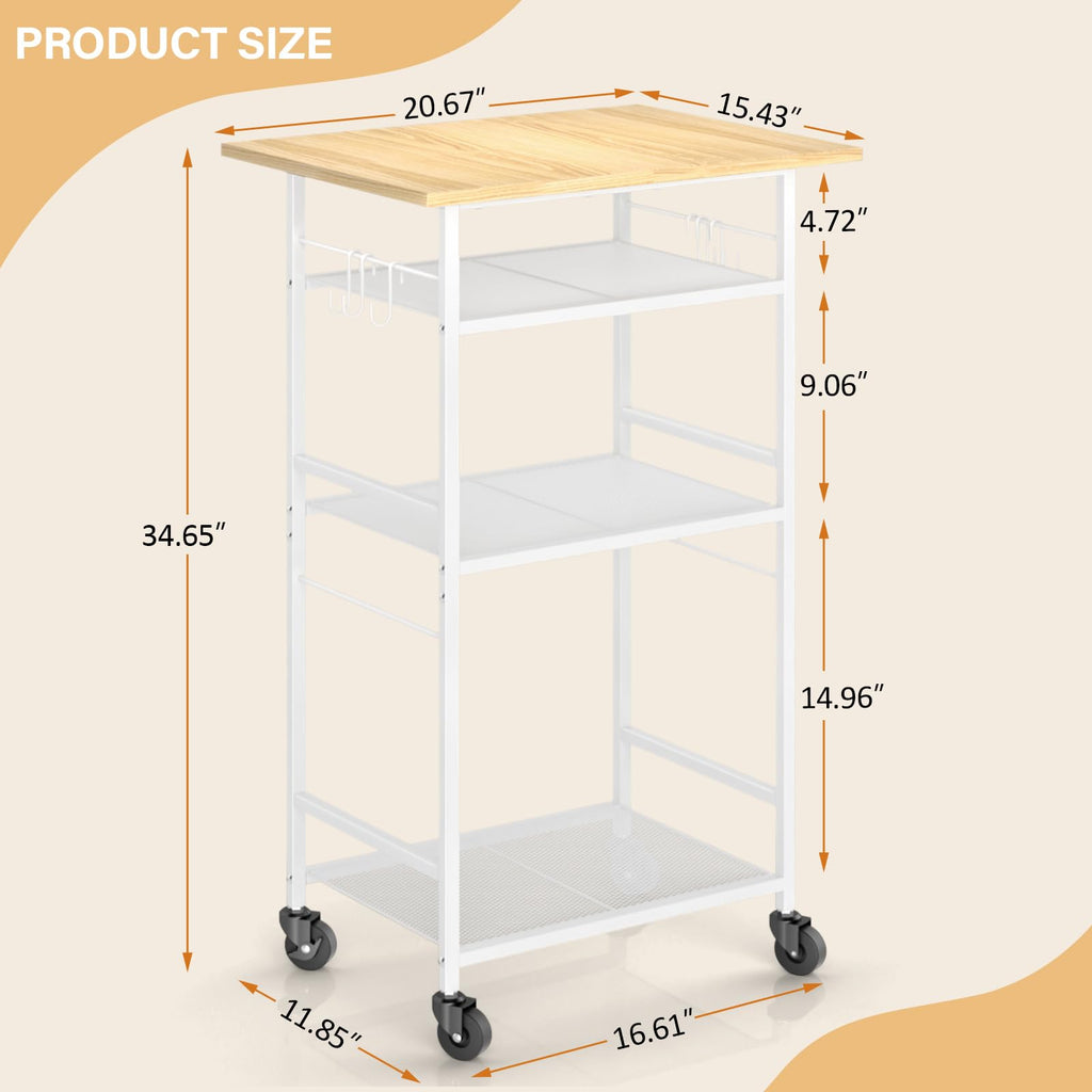 ThreeHio Rolling Kitchen Microwave Cart, 3 Tier Microwave Table Stand with Adjustable Shelf, Kitchen Storage Rack on Wheels, Coffee Station Cart Rack Shelf Organizer for Living Room Office, Balcony