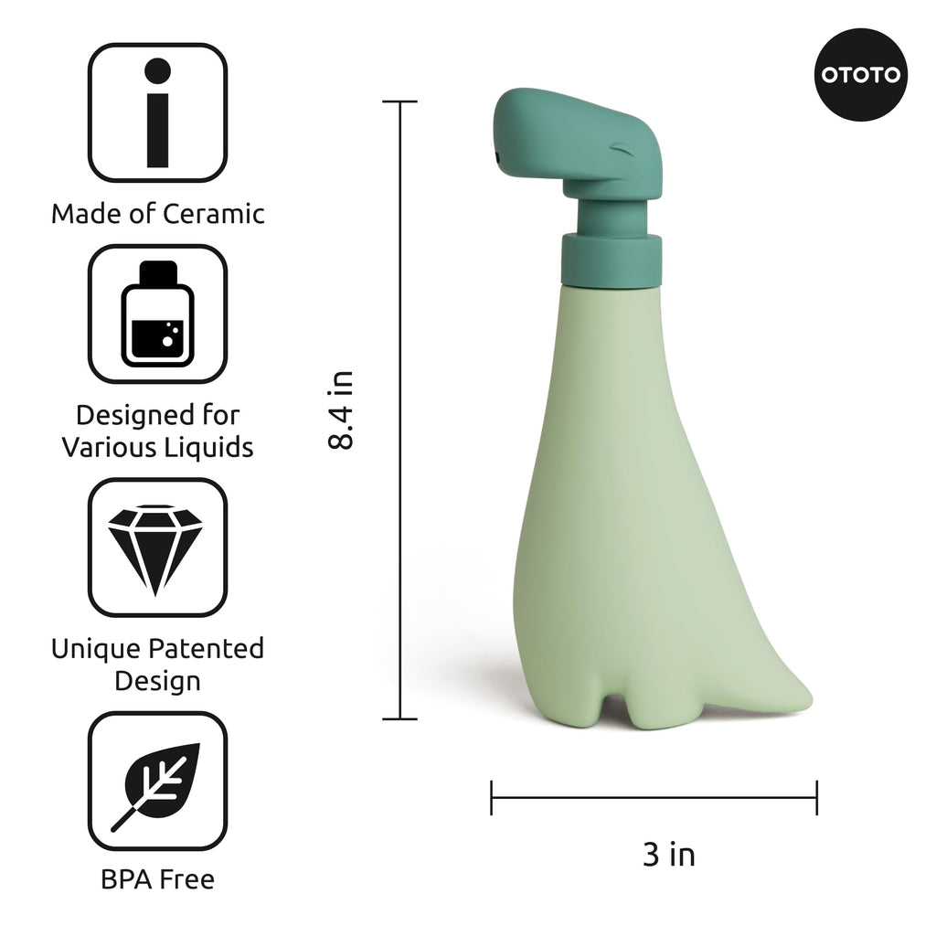OTOTO New Soapasaurous Dino Hand Soap Dispenser - Cute Bathroom Accessories, Liquid Dish Soap Dispenser, Dinosaur, Cute Kitchen Accessories, Gifts for Kids