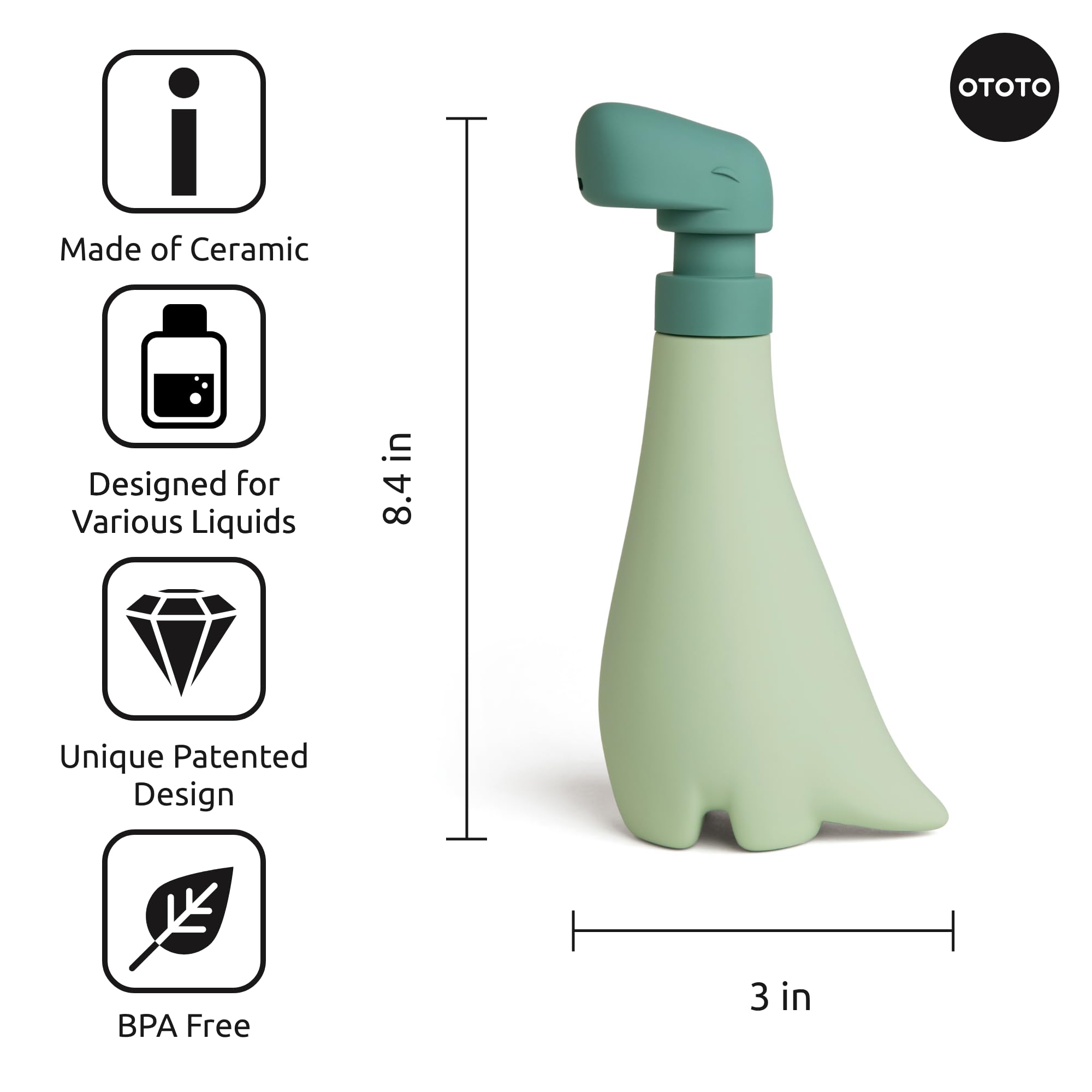 OTOTO New Soapasaurous Dino Hand Soap Dispenser - Cute Bathroom Accessories, Liquid Dish Soap Dispenser, Dinosaur, Cute Kitchen Accessories, Gifts for Kids
