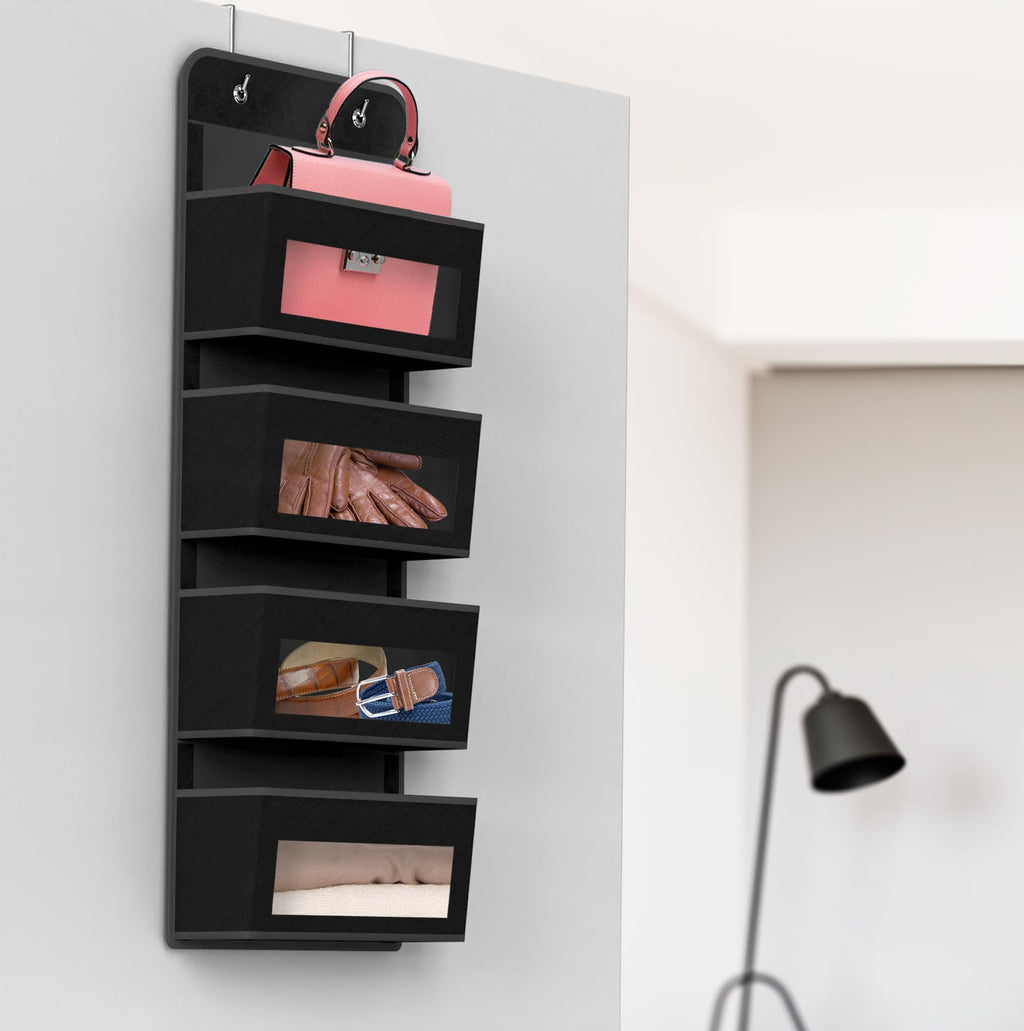 Simple Houseware 6 Clear Window Pocket Over Closet Door Storage Hanging Organizer for Bedroom, Bathroom, Pantry, Beige