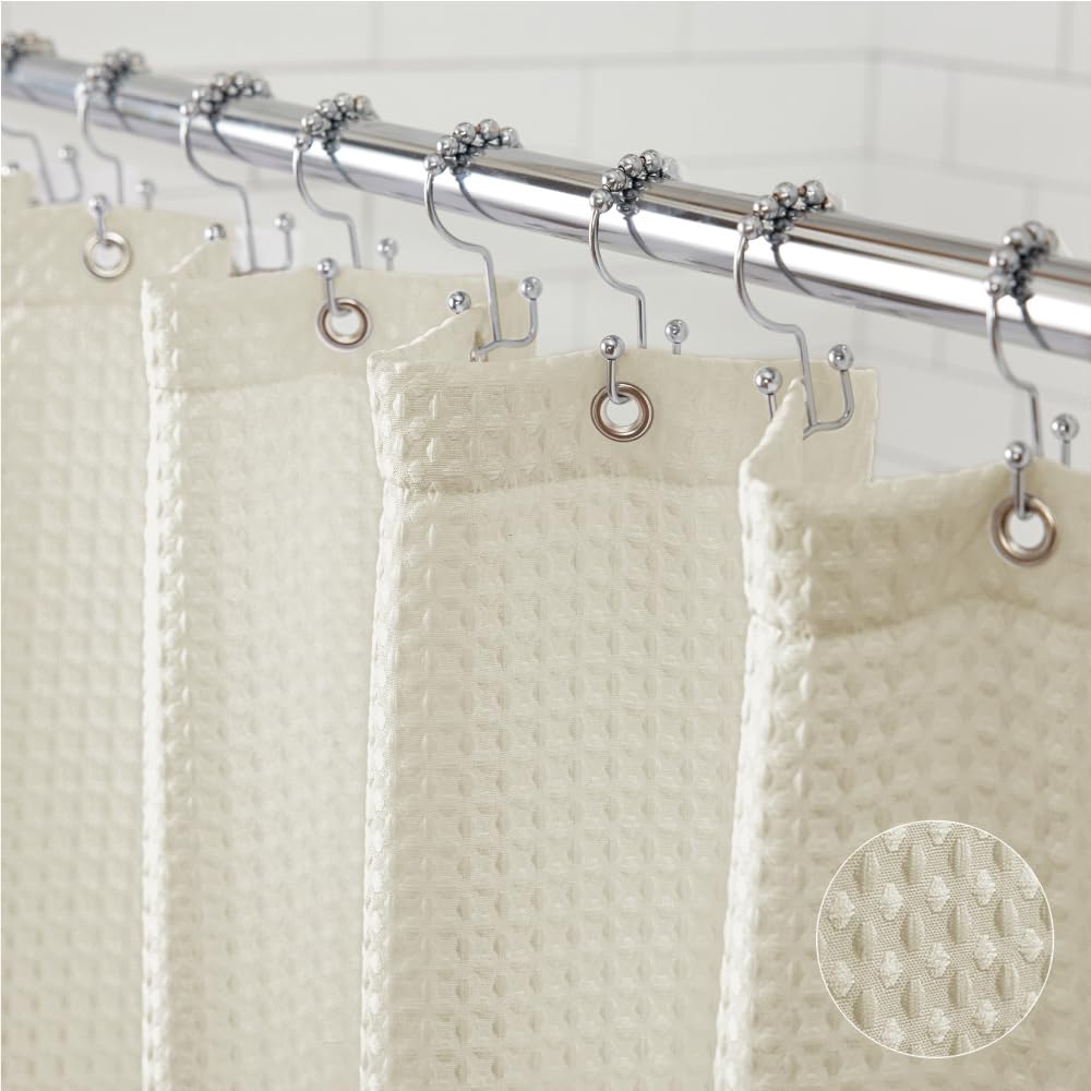 GORILLA GRIP Waffle Shower Curtain, Thick Weighted Fabric, Wrinkle and Rust Resistant, Classic Hotel Quality Design, Heavy Duty Long Curtains for Bathroom Showers, Bath Tubs, Machine Wash, 72x72 White