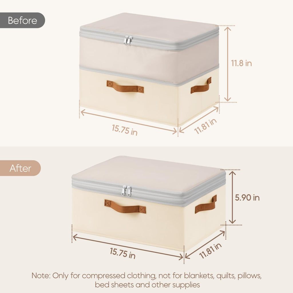 Homsorout Large Closet Storage Bins - Compression Organizer Bins, Stackable Closet Organizer, Expandable Under Bed Storage Containers for Clothes, Towels, Sheet, 2 Pack, Beige