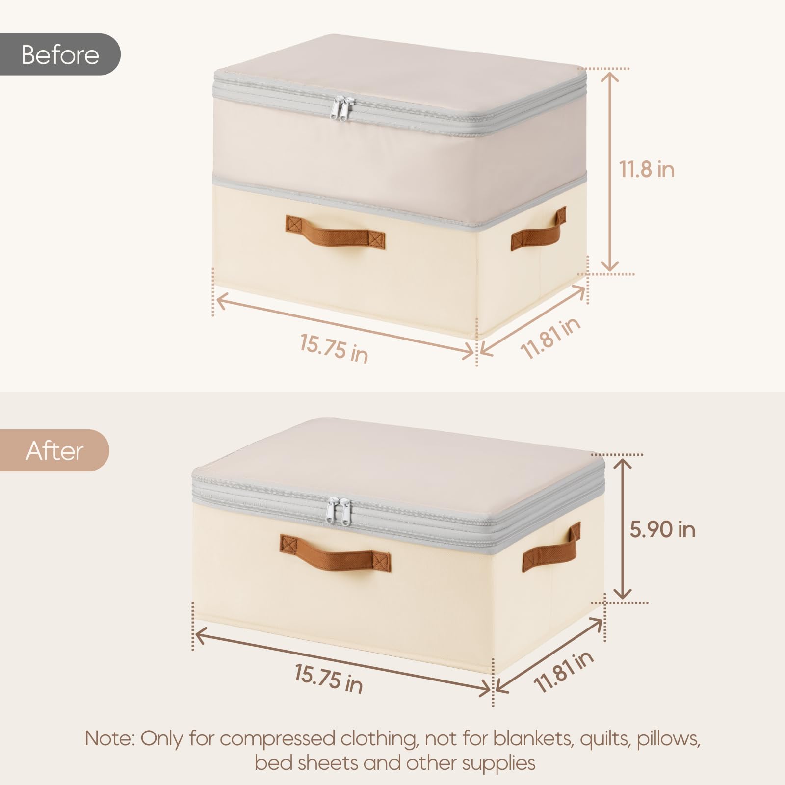 Homsorout Large Closet Storage Bins - Compression Organizer Bins, Stackable Closet Organizer, Expandable Under Bed Storage Containers for Clothes, Towels, Sheet, 2 Pack, Beige