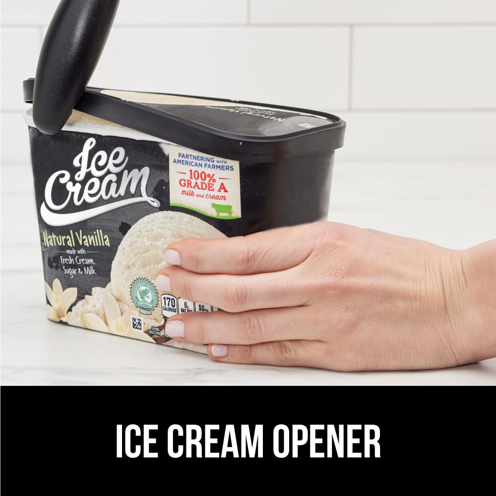 GORILLA GRIP BPA-Free Heavy Duty Ice Cream Scoop, Comfortable Ergonomic Handle, Professional Grade Scooper for Perfect Round Scoops, Spoon Frozen Hard Gelato, Sorbet, Cookie Dough, Kitchen Tool, Black