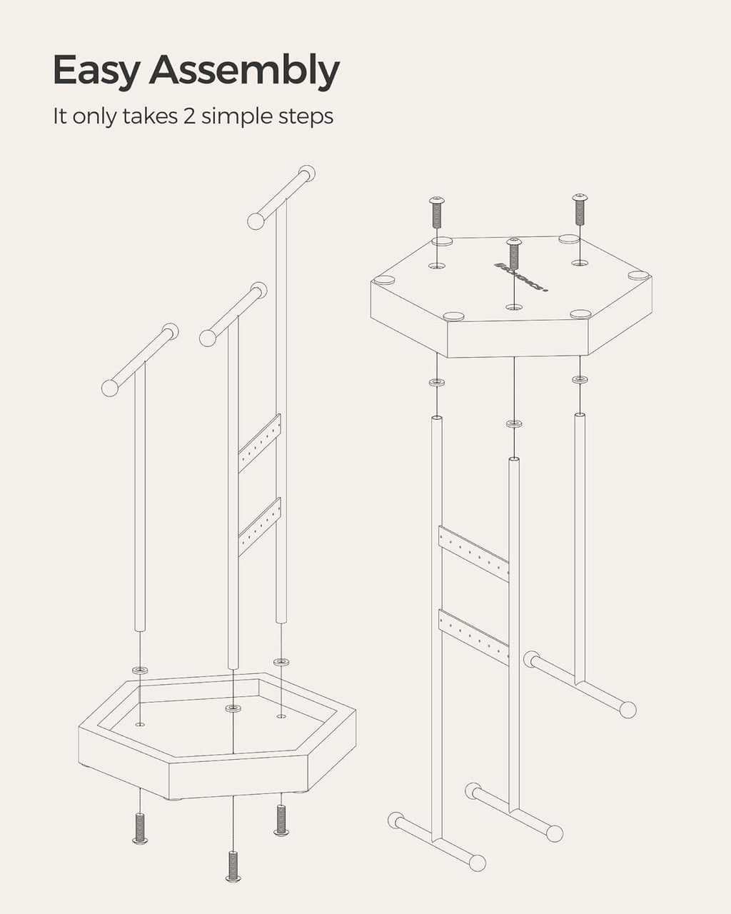 SONGMICS Jewelry Holder, Jewelry Organizer, 3 Tiers and 1 Tray, Jewelry Display Stand with Metal Frame, Necklace Earring Bracelet Holder, for Rings, Ink Black and Caramel Brown UJJS03CB