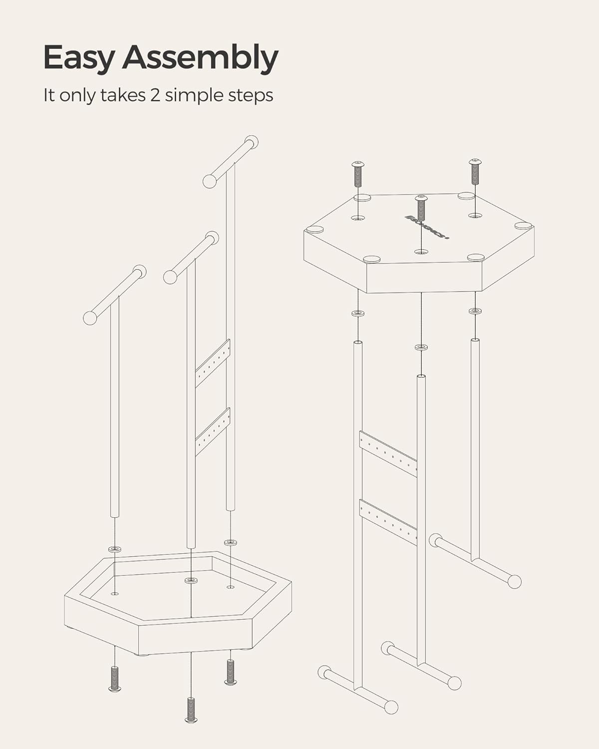 SONGMICS Jewelry Holder, Jewelry Organizer, 3 Tiers and 1 Tray, Jewelry Display Stand with Metal Frame, Necklace Earring Bracelet Holder, for Rings, Ink Black and Caramel Brown UJJS03CB