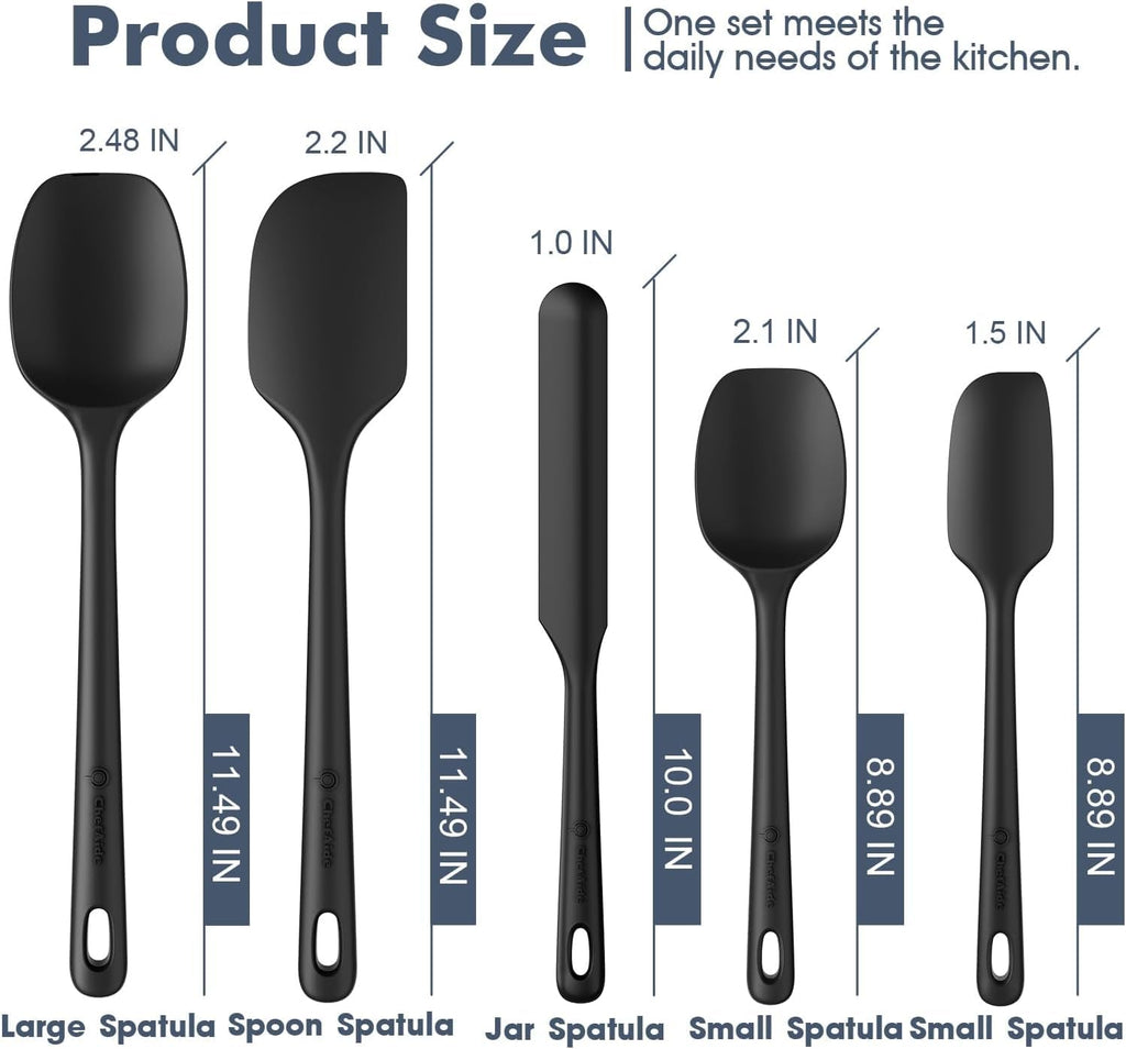 5 Pieces Silicone Spatula Set, Food Grade Rubber Spatula, Upgrade Strong Handle with Ergonomic Grip, Heat Resistant Up to 600°F for Nonstick Cookware, Cooking
