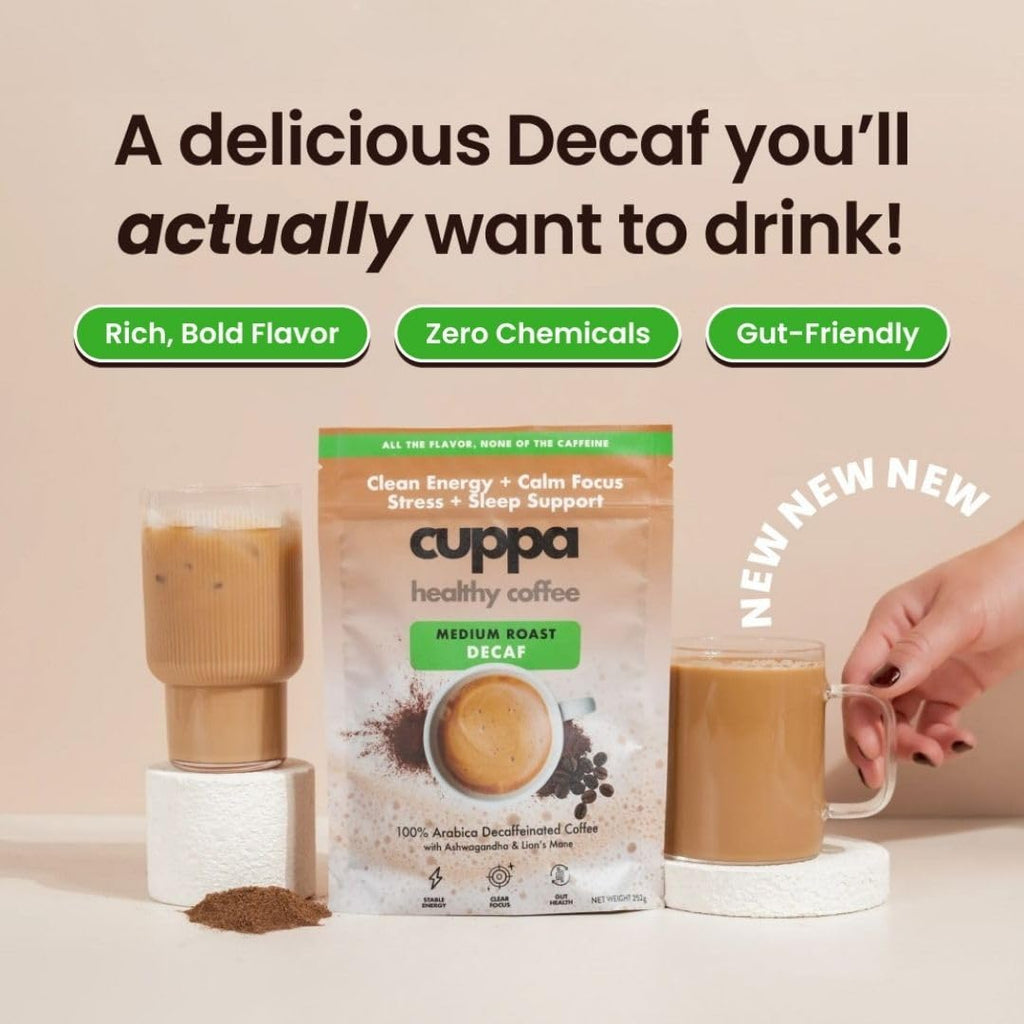Cuppa Medium Roast Mushroom Coffee with Adaptogens & Superfoods - Lion’s Mane, Ashwagandha & Cordyceps. Adaptogens + MCT to support natural energy, mental focus & gut health (30 Servings)