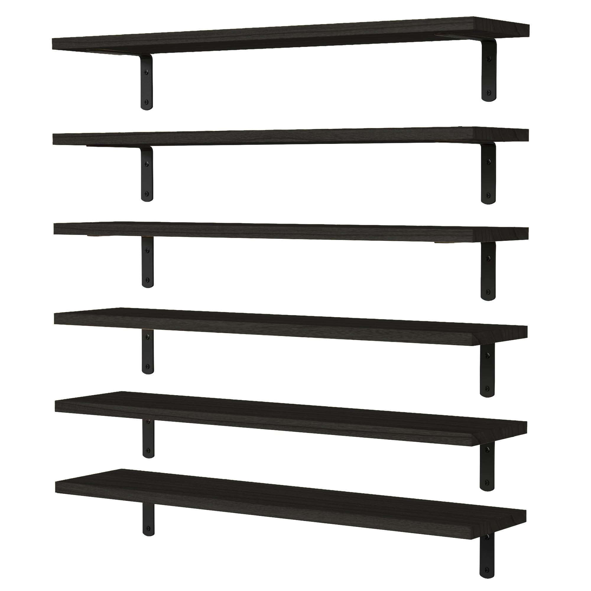 WOPITUES Wood Floating Shelves Set of 6, Shelves for Wall Decor, Farmhouse Shelf for Bedroom, Bathroom Storage Shelves, Book Shelves for Living Room - Rustic Brown