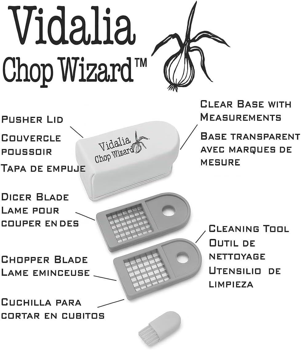 Vidalia Chop Wizard, Vegetable and Fruit Chopper with 2 Cup Base, Stainless Steel Blades, Dishwasher Safe