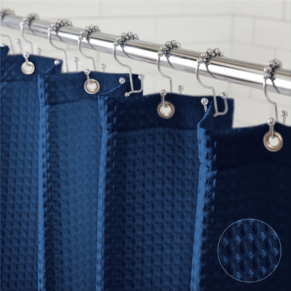 GORILLA GRIP Waffle Shower Curtain, Thick Weighted Fabric, Wrinkle and Rust Resistant, Classic Hotel Quality Design, Heavy Duty Long Curtains for Bathroom Showers, Bath Tubs, Machine Wash, 72x72 White