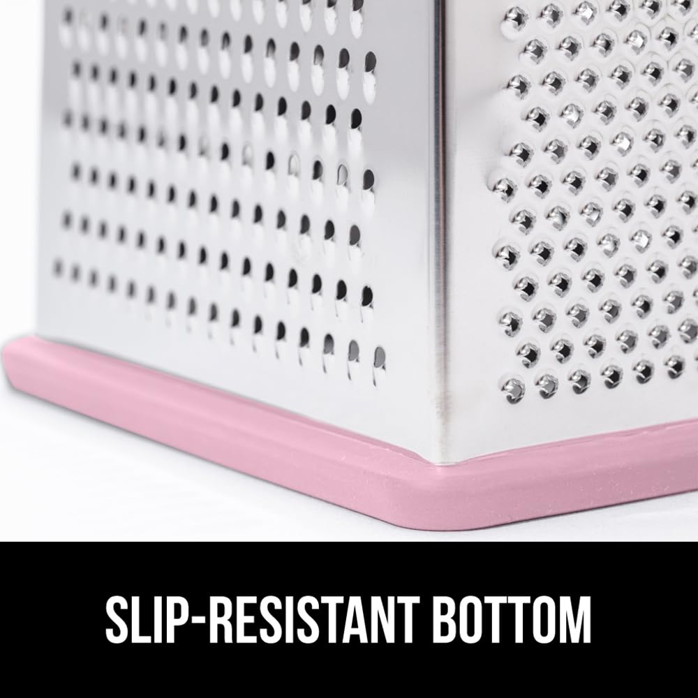 GORILLA GRIP 4-Sided Stainless Steel Cheese Grater With Container, 100% BPA-Free Box Grater, Slip Resistant Base and Handle, Grate Parmesan, Hard Cheeses, Shred Vegetables, Dishwasher Safe, Black
