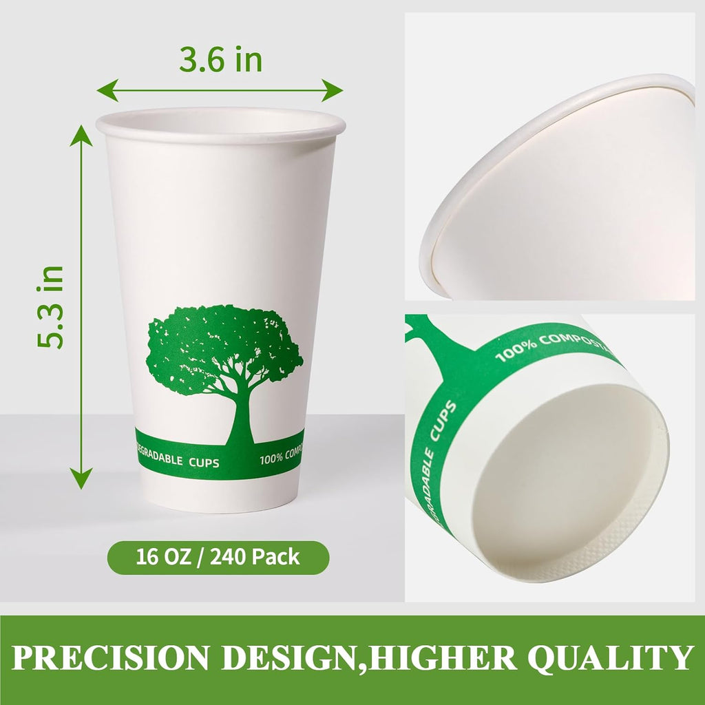 Vplus 150 Pack Compostable Disposable Paper Plates 10.25 inch and 240 Pack 16 oz Compostable Paper Cups