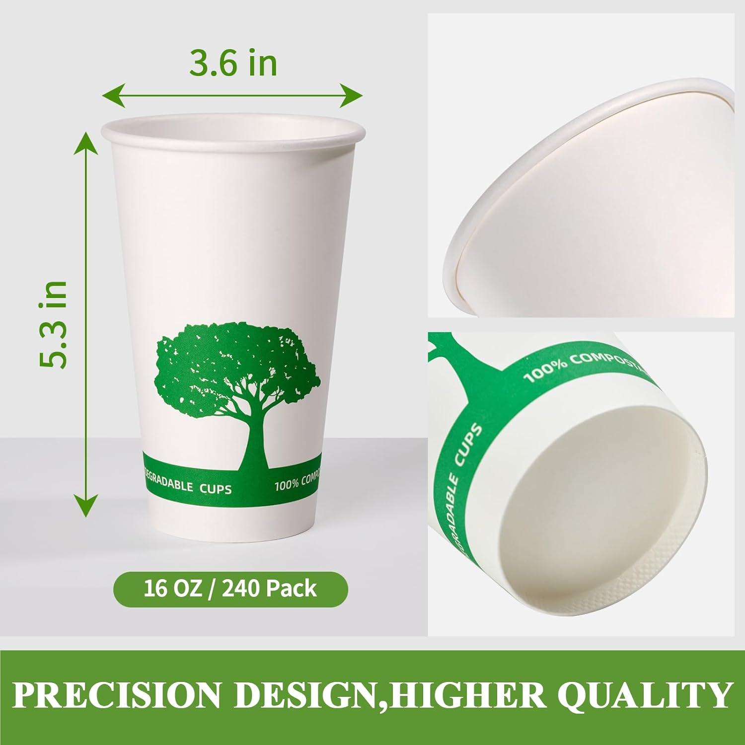 Vplus 150 Pack Compostable Disposable Paper Plates 10.25 inch and 240 Pack 16 oz Compostable Paper Cups