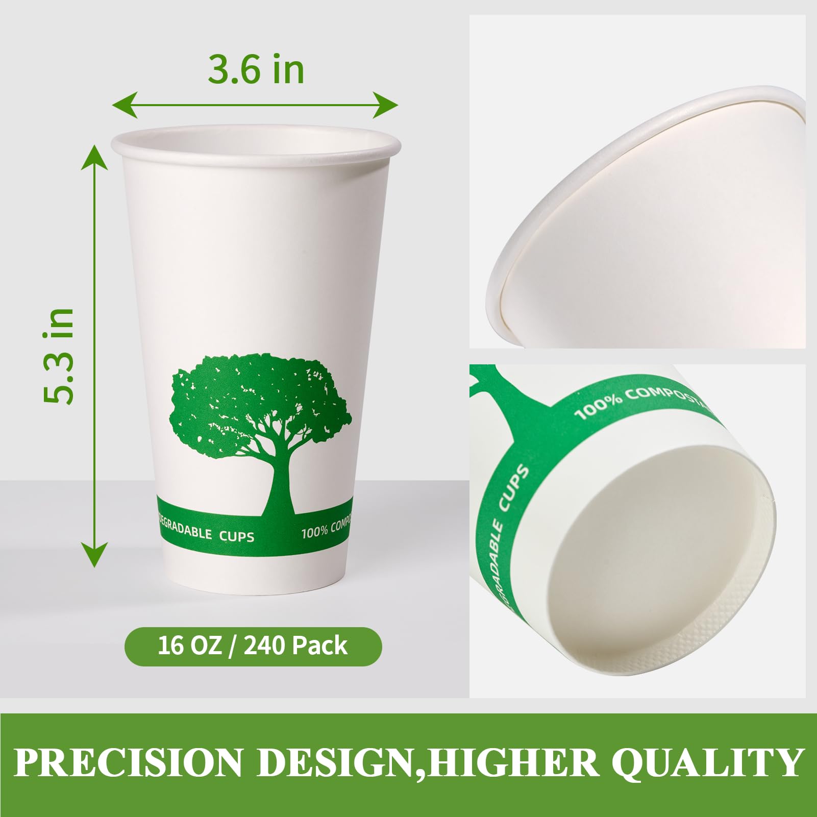Vplus 400 Pack Compostable Paper Cups, 8 oz Paper Coffee Cups, Biodegradable Disposable Paper Cups, Eco-friendly Hot Drinking Cups for Party, Picnic,and Events