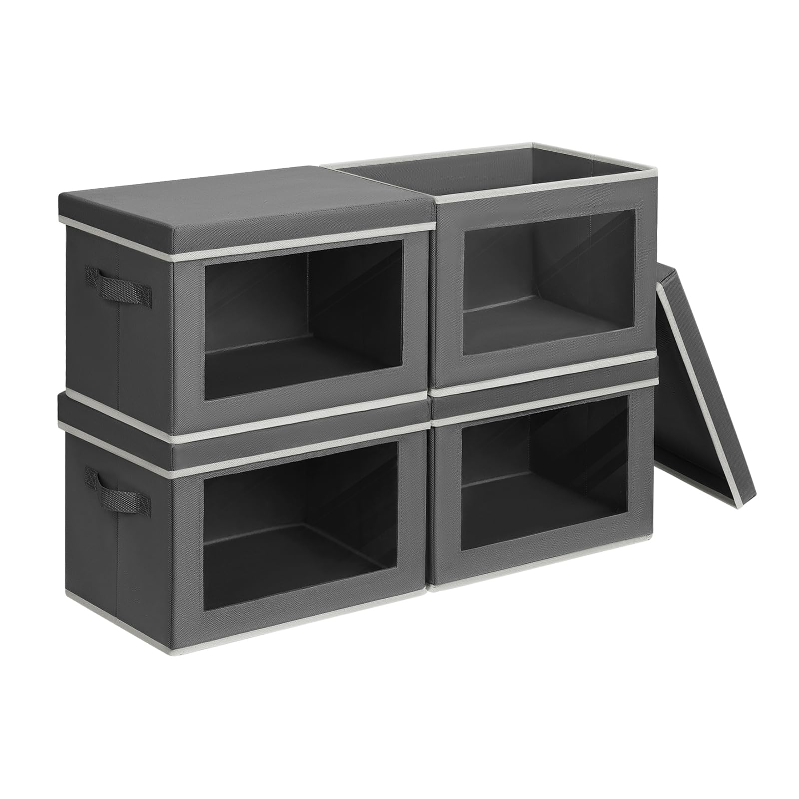 Homsorout Storage Bins with Lids - Fabric Storage Boxe with Window, Collapsible Closet Organizers with Handles, 3 Pack Decorative Bin, Home Cubes Baskets for Clothes, Hat, Books, Dark Grey
