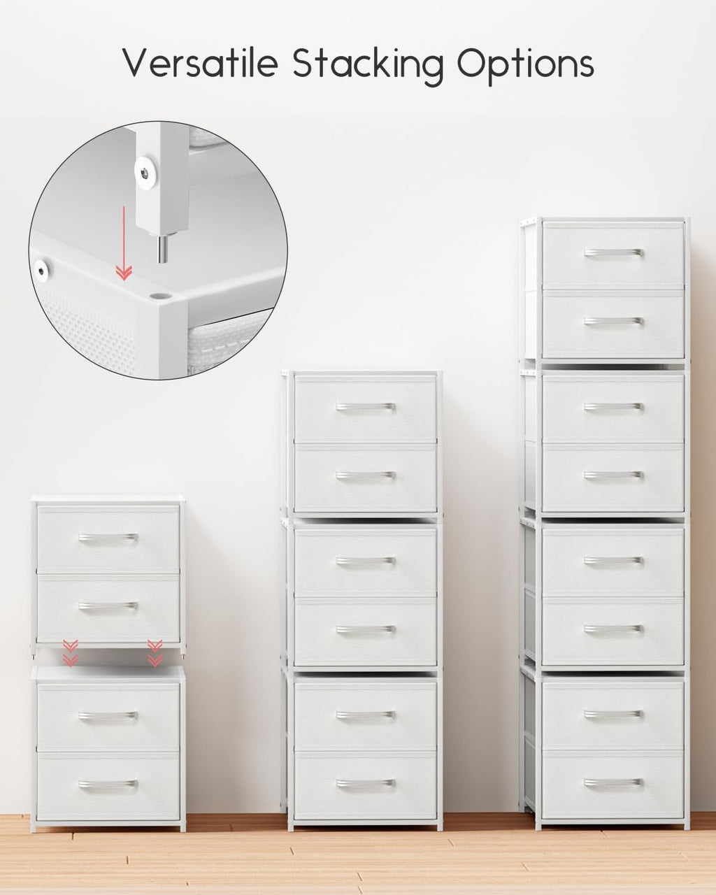 Homsorout Stackable Storage Drawers - 2 Tier Closet Organizer with Metal Handles and Metal Frame, Collapsible Fabric Bins Dresser for Bedroom, Dorm, Office, White, 1 Pack