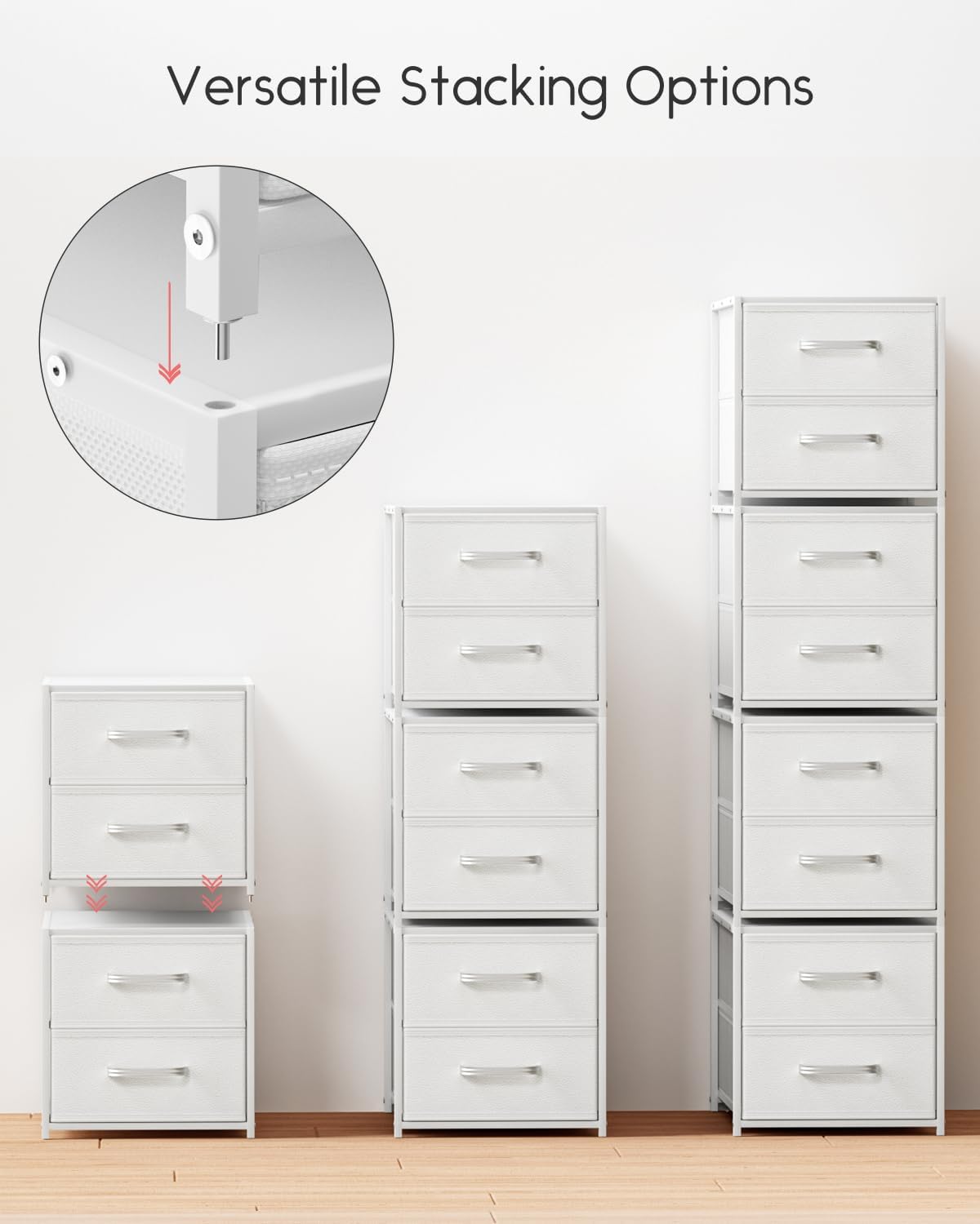 Homsorout Stackable Storage Drawers - 2 Tier Closet Organizer with Metal Handles and Metal Frame, Collapsible Fabric Bins Dresser for Bedroom, Dorm, Office, White, 1 Pack