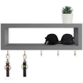 Wall Shelf with Hooks - Decorative Key and Wallet Holder for Wall Holds Sunglasses, Leashes, Scarves and Lanyards - 15.7" x 5.1" x 2.9" Entryway Organizer Made of Paulownia Wood (White)