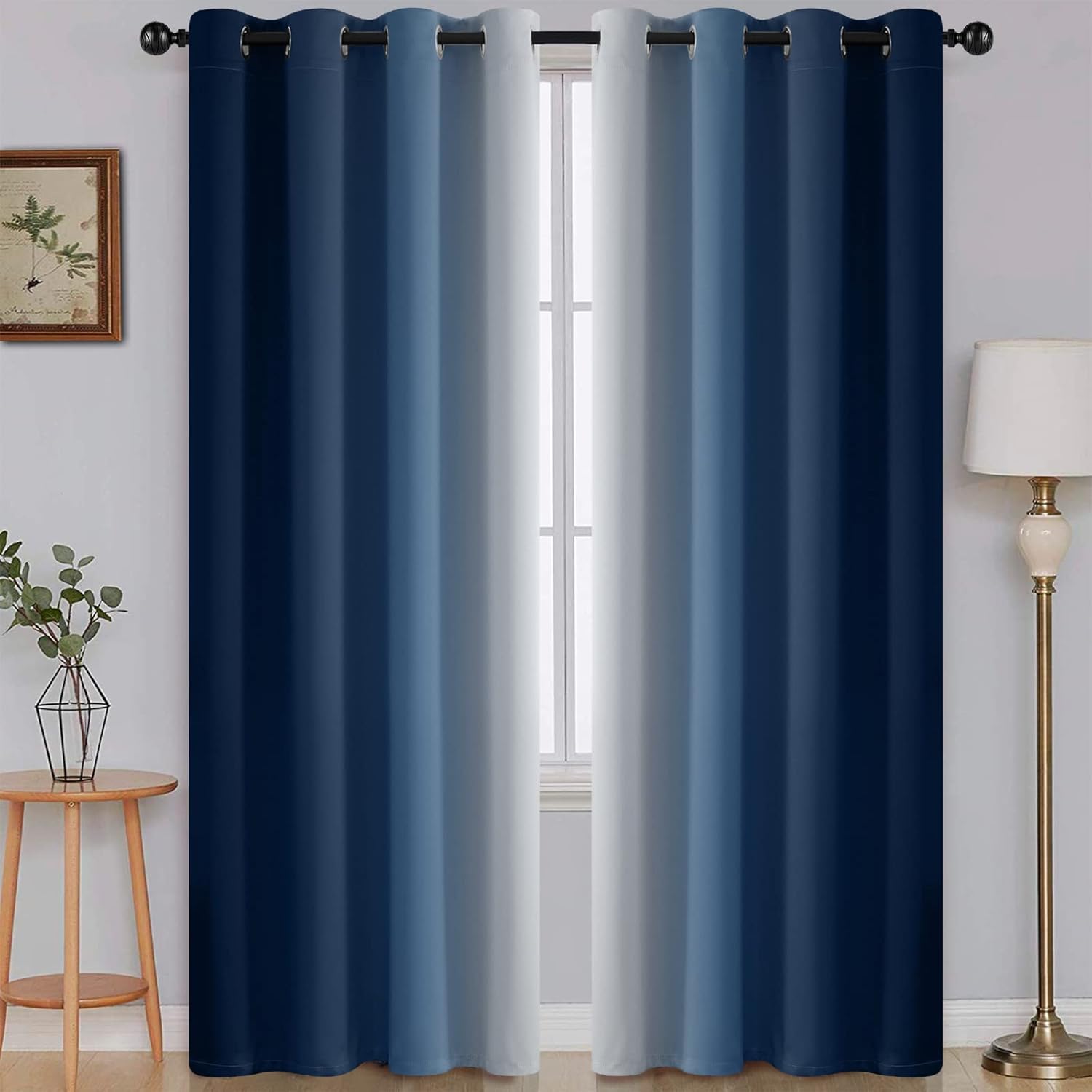 SimpleHome Ombre Room Darkening Curtains for Bedroom, Gradient Black to Grey White Light Blocking Thermal Insulated Grommet Window Curtain/Drapes for Living Room,2 Panels, 52x84 inches Length